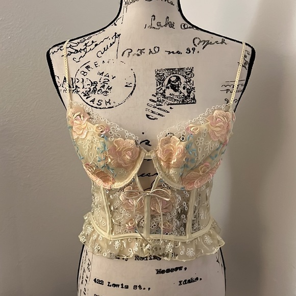 Vintage Eyelet Rose Thong and Bustier set - Picture 3 of 15